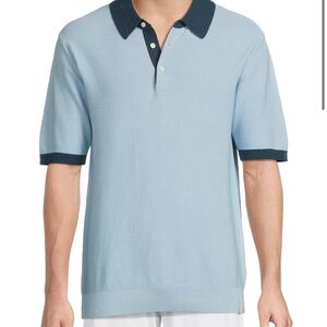 New Men's Scotch & Soda Short Sleeve Polo Shirt - light blue/ Navy trim. Size L